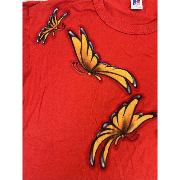 Vintage 90s Butterfly Graphic T Shirt Red Size XL Single Stitch - Picture 2 of 7